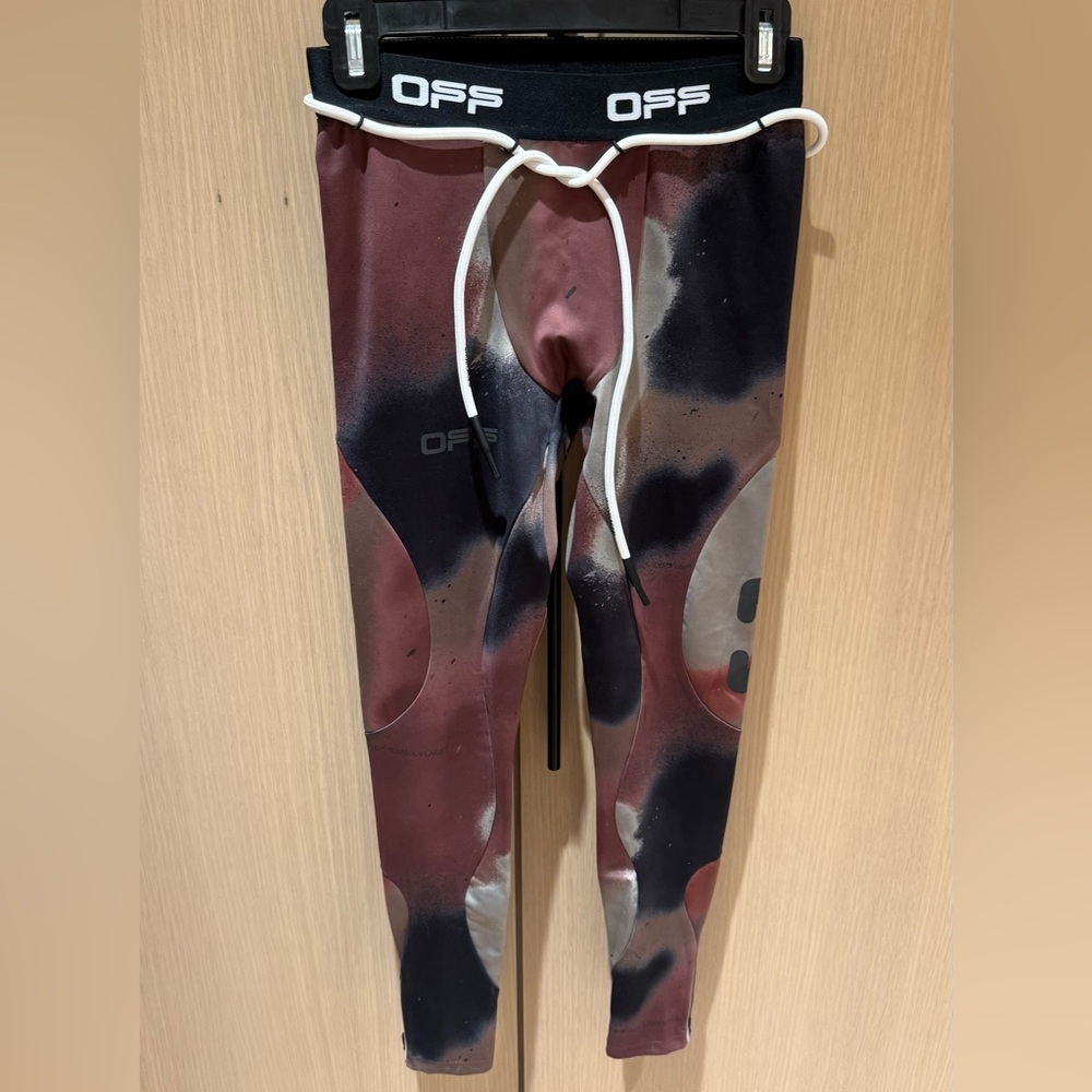 Off-White men’s Black and Brown Leggings Modern Camo Design XS